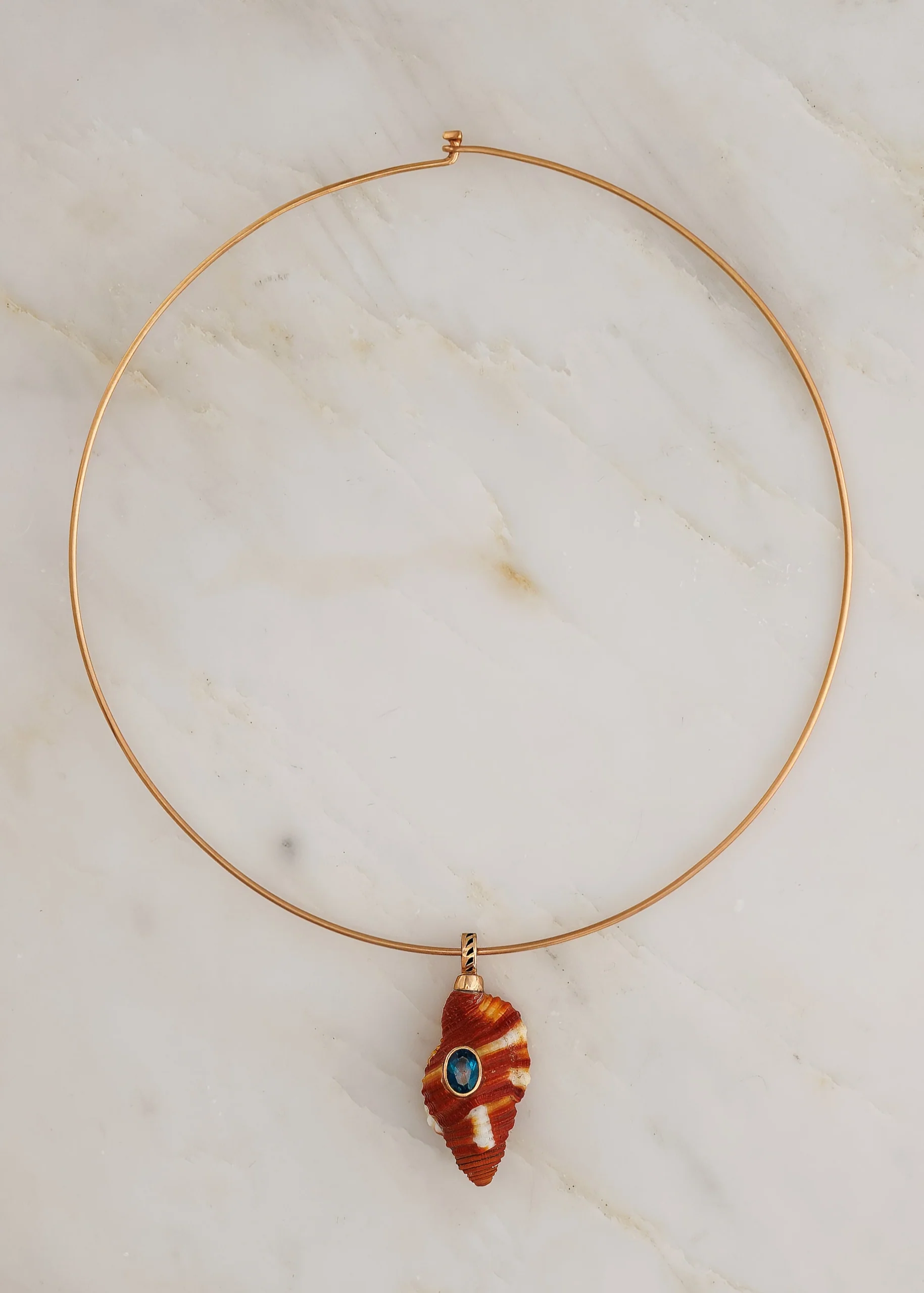 Natural Triton Shell with Blue Zircon - Image 3