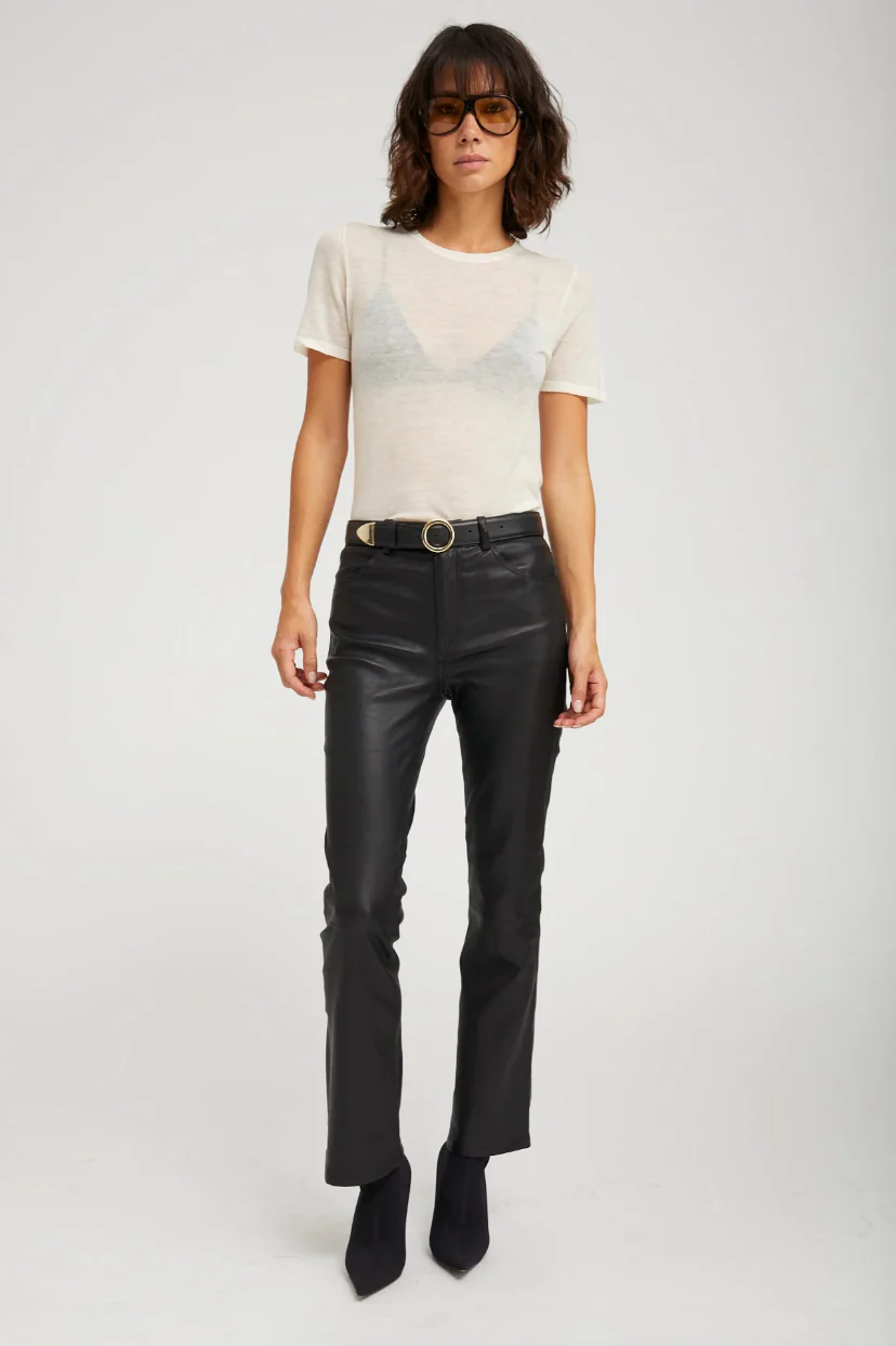 5 Pocket Ankle Flare Leather Pants in Black - Image 2