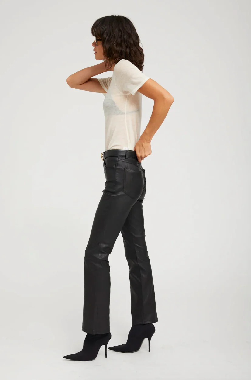 5 Pocket Ankle Flare Leather Pants in Black - Image 3