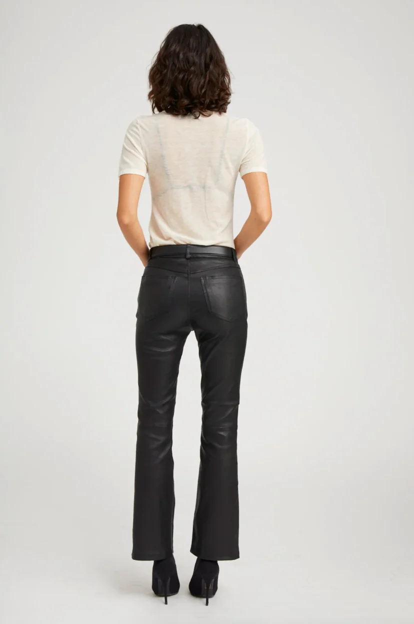 5 Pocket Ankle Flare Leather Pants in Black - Image 4