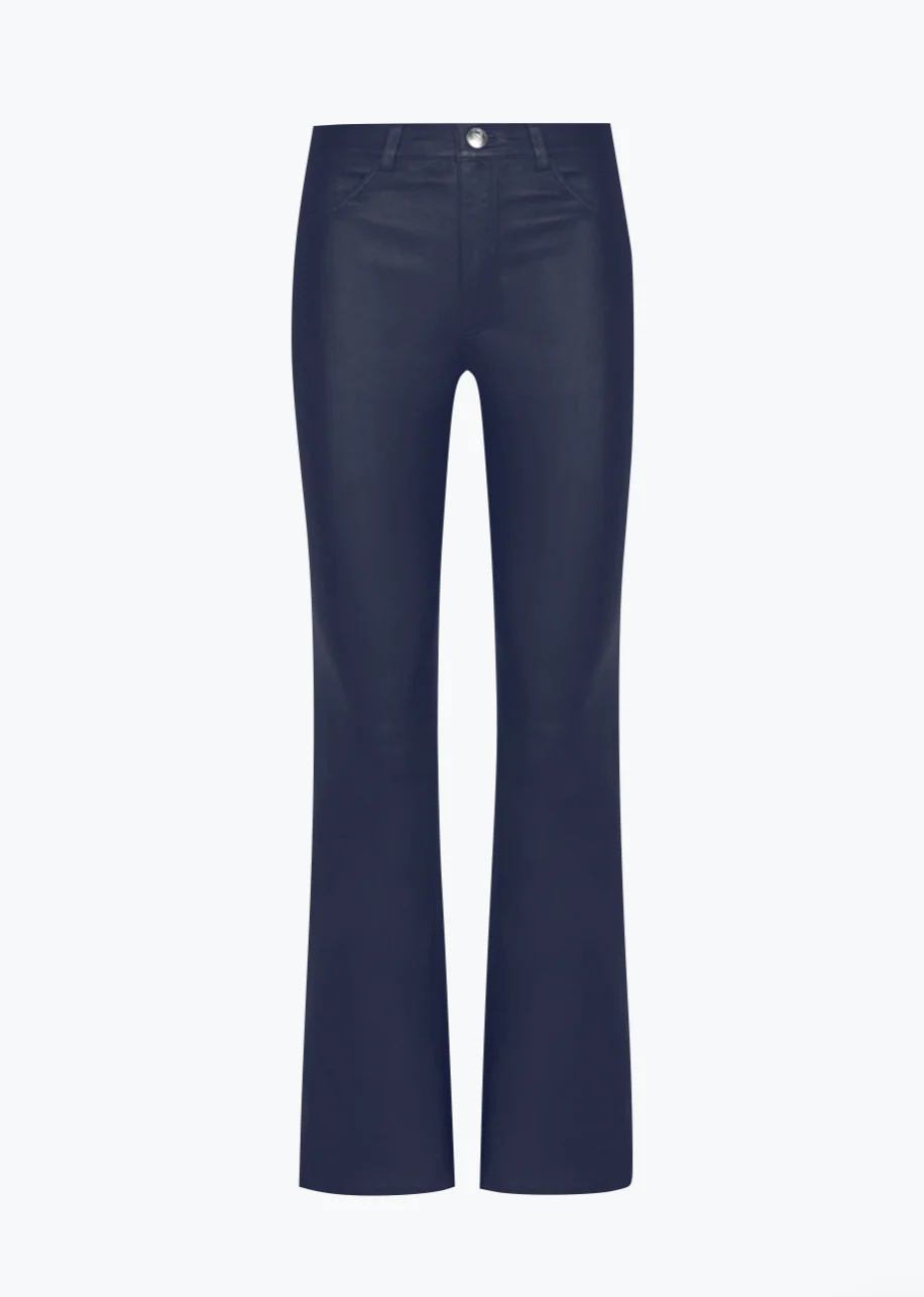 5 Pocket Micro Flare Leather Pants in Midnight