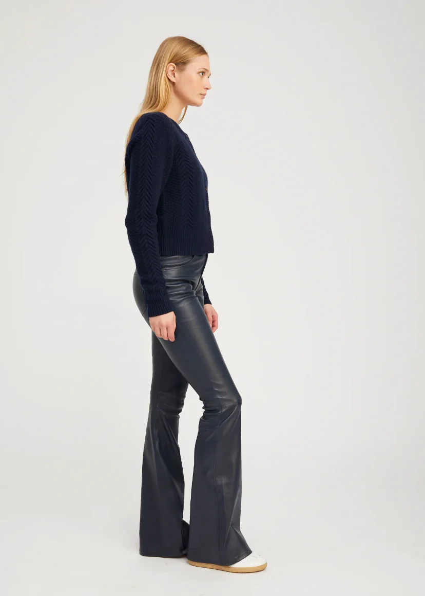 5 Pocket Micro Flare Leather Pants in Midnight - Image 3