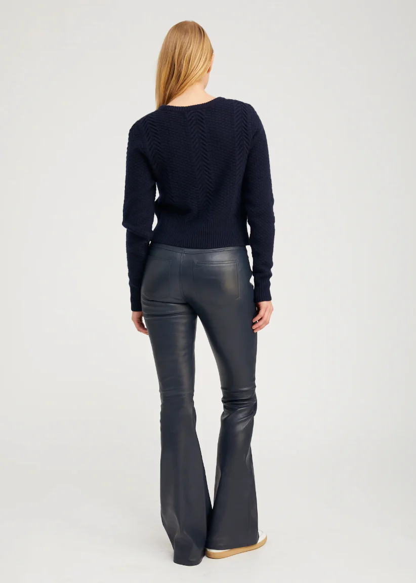5 Pocket Micro Flare Leather Pants in Midnight - Image 4