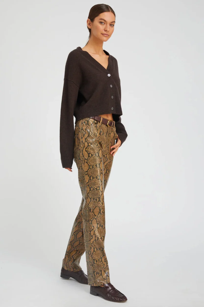 5 Pocket Slim Straight Leather Pants in Tan Python - Image 4