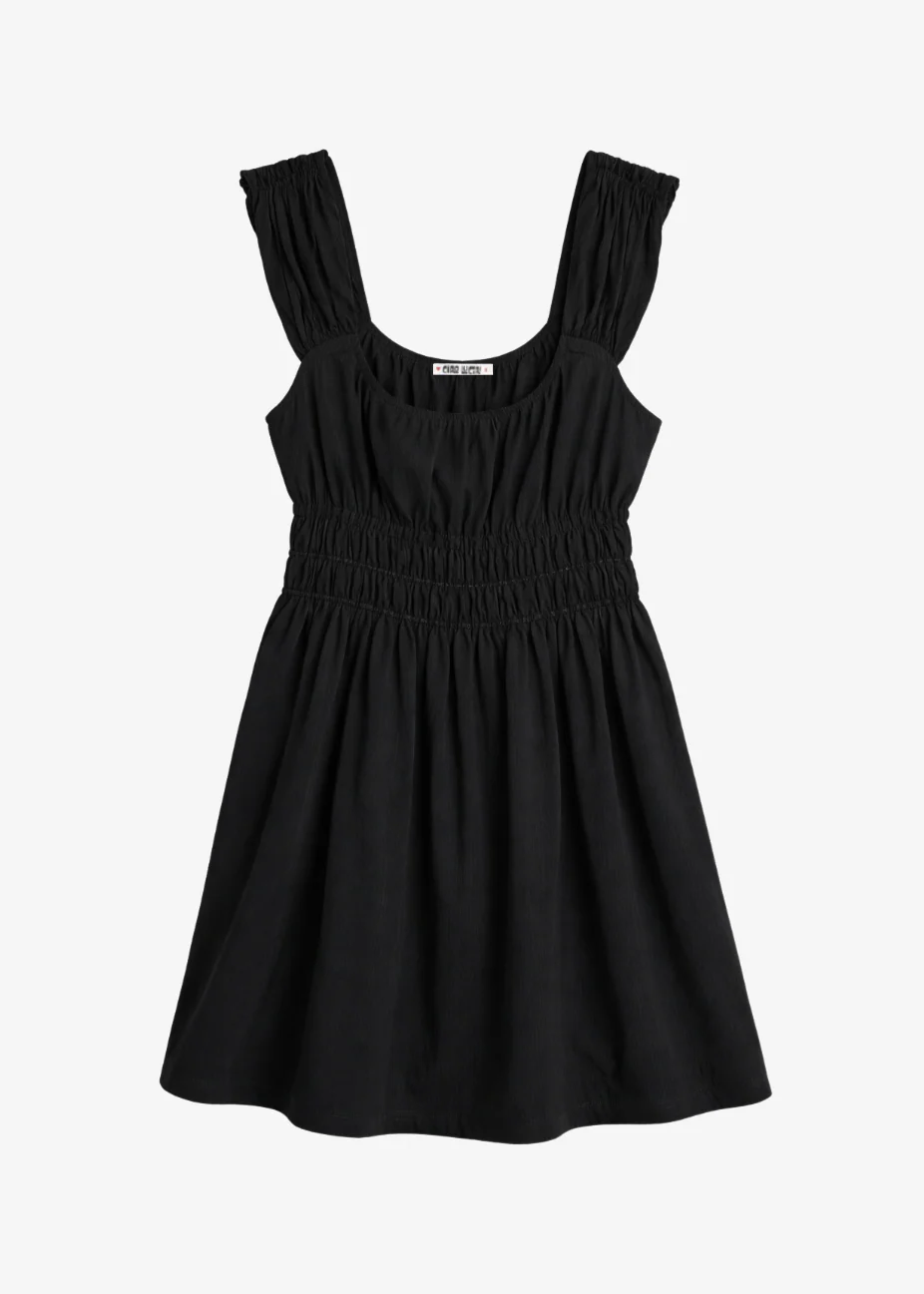Abella Black Cotton Poplin Mini Dress
