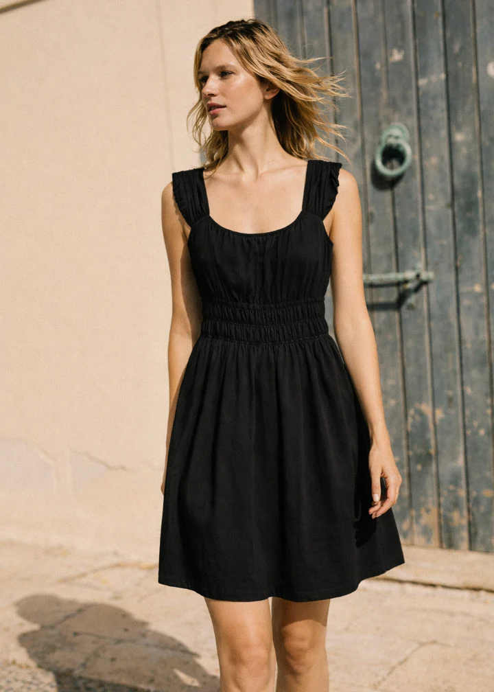 Abella Black Cotton Poplin Mini Dress - Image 2