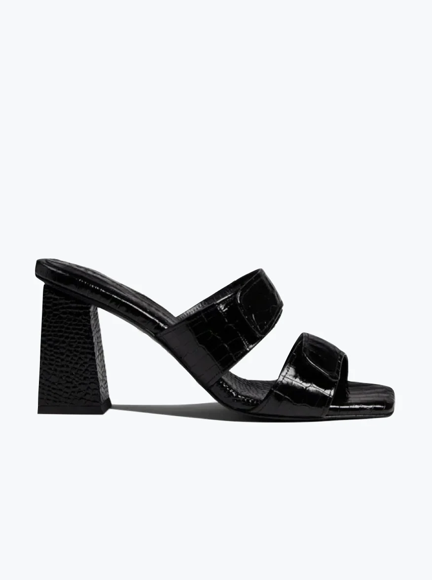 Adria Embossed Croc Strap Heel in Black