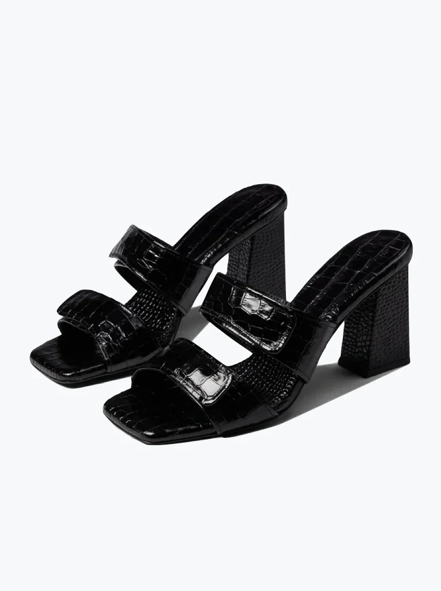 Adria Embossed Croc Strap Heel in Black - Image 2