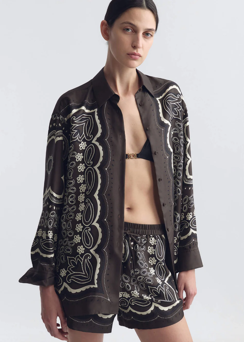 Alfie Silk Shirt in Brown - Image 3