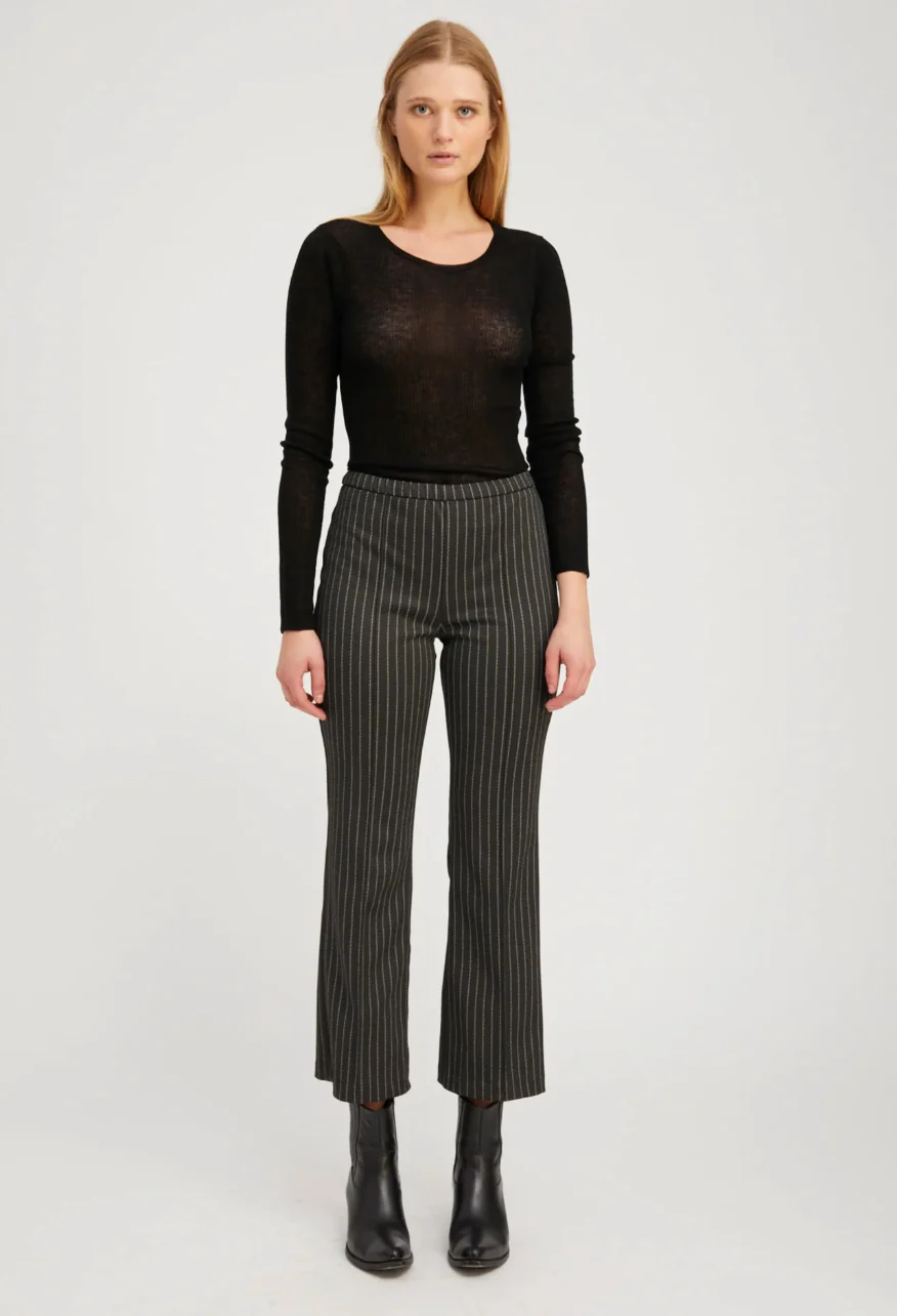 Ankle Flare Pintuck Pants in Black Pinstripe