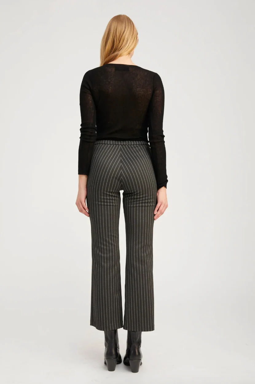 Ankle Flare Pintuck Pants in Black Pinstripe - Image 2