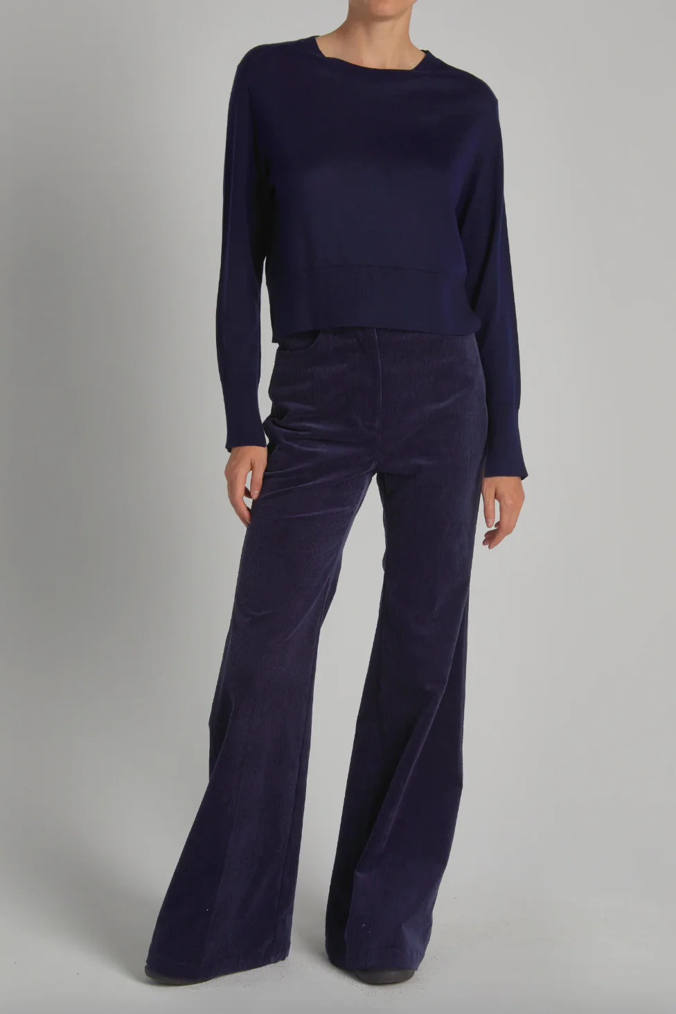 Aron Corduroy Flared Pants in Navy