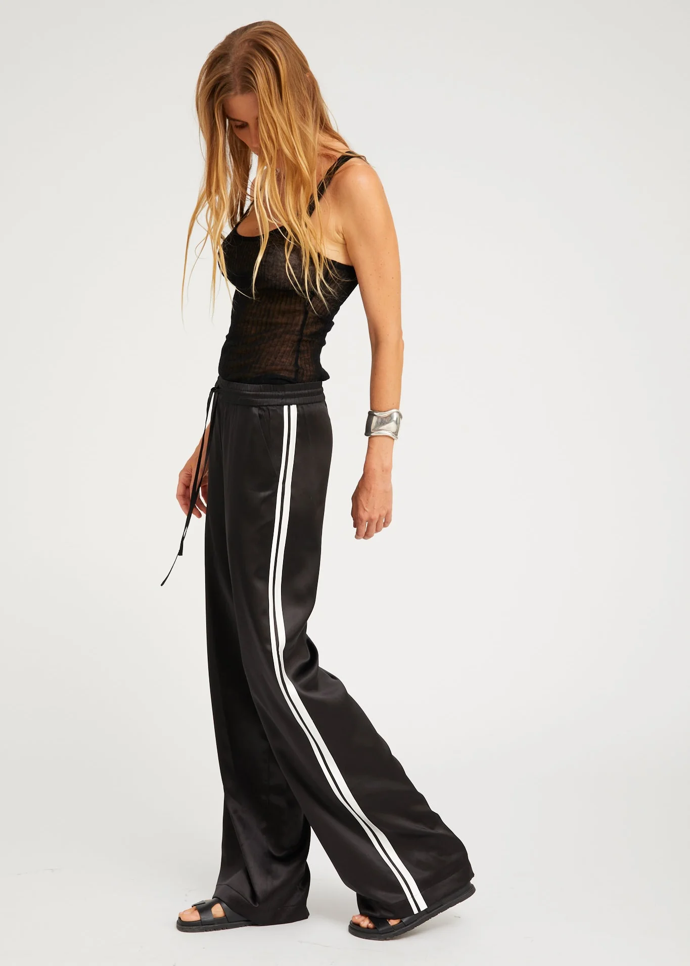 Baggy Athletic Silk Pants in Black