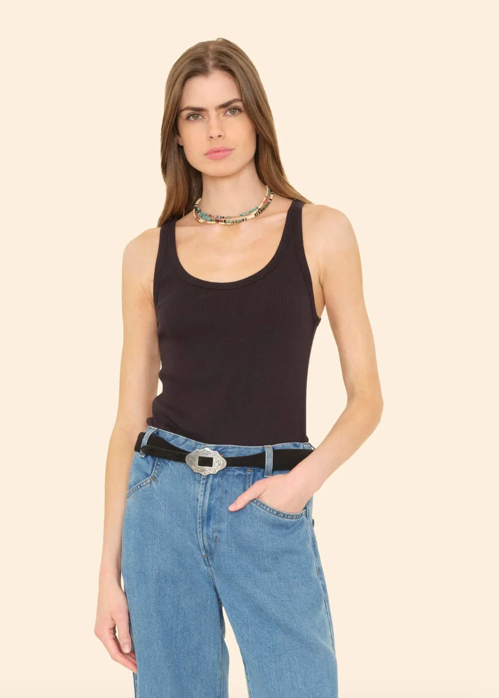 Beck Fine Rib Tank Top in Black - Image 2