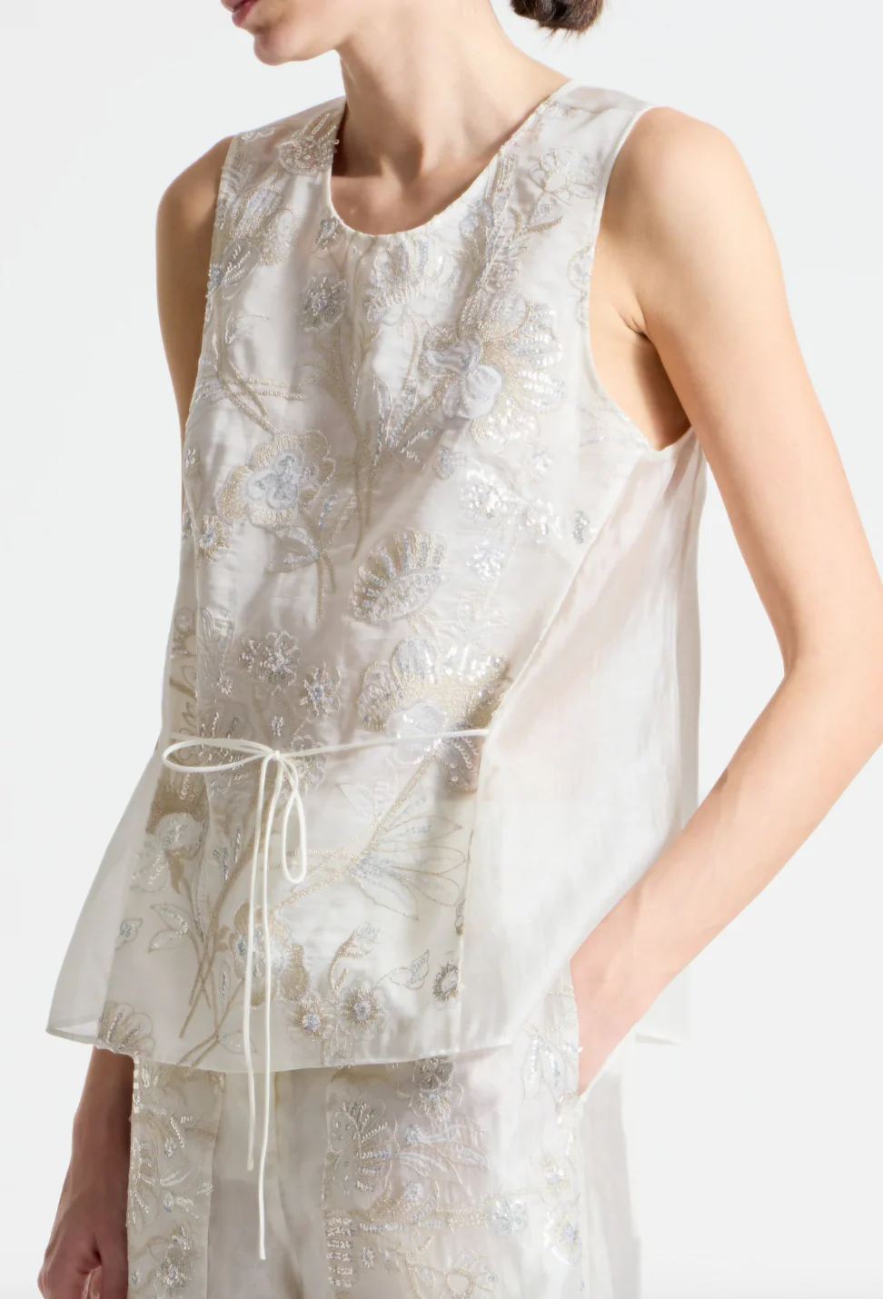 Benson Floral Sequin Blouse in Ivory - Image 2