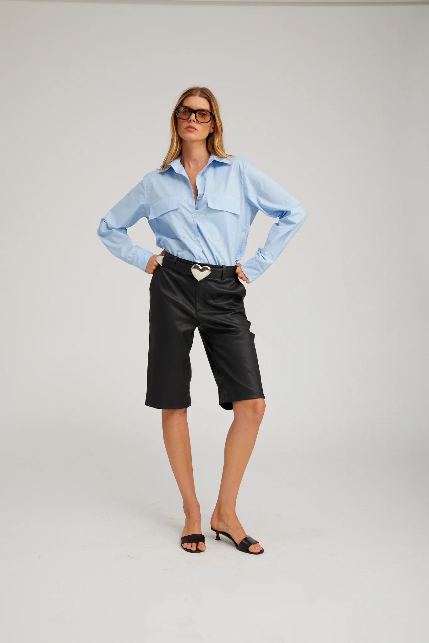 Brigitte Leather Bermuda Shorts in Black - Image 2