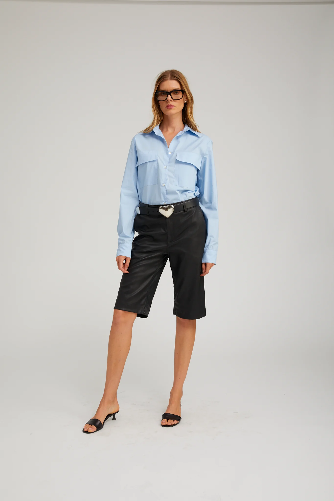 Brigitte Leather Bermuda Shorts in Black - Image 3