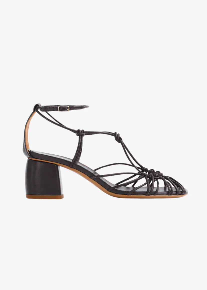 Bold Heel Sandals with Laces in Nero