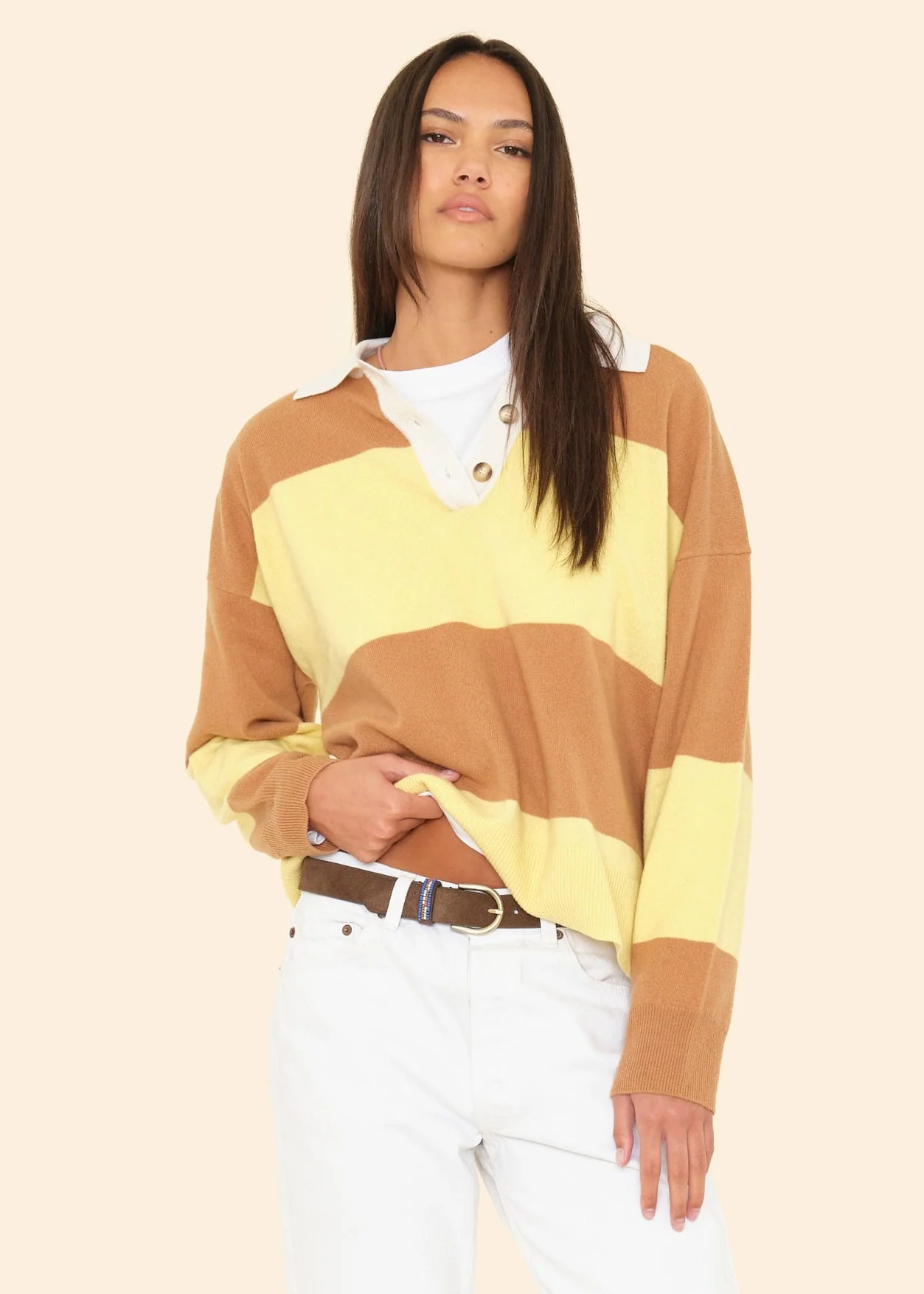 Braxton Sweater in Camel Stripe - Image 2