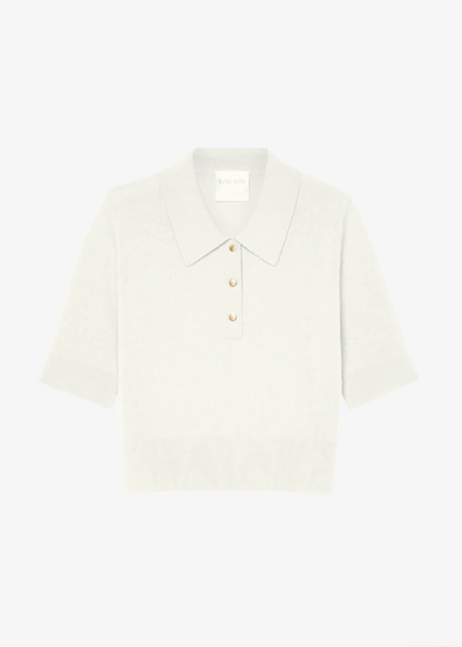 Brushed Cashmere Wool Polo in Borotalco