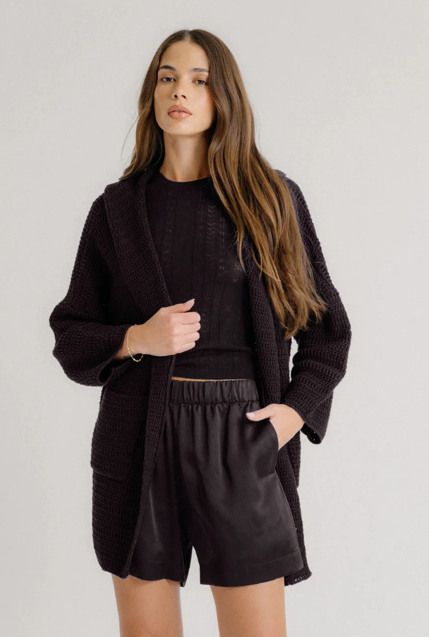Brynn High Rise Silk Short in Black - Image 2