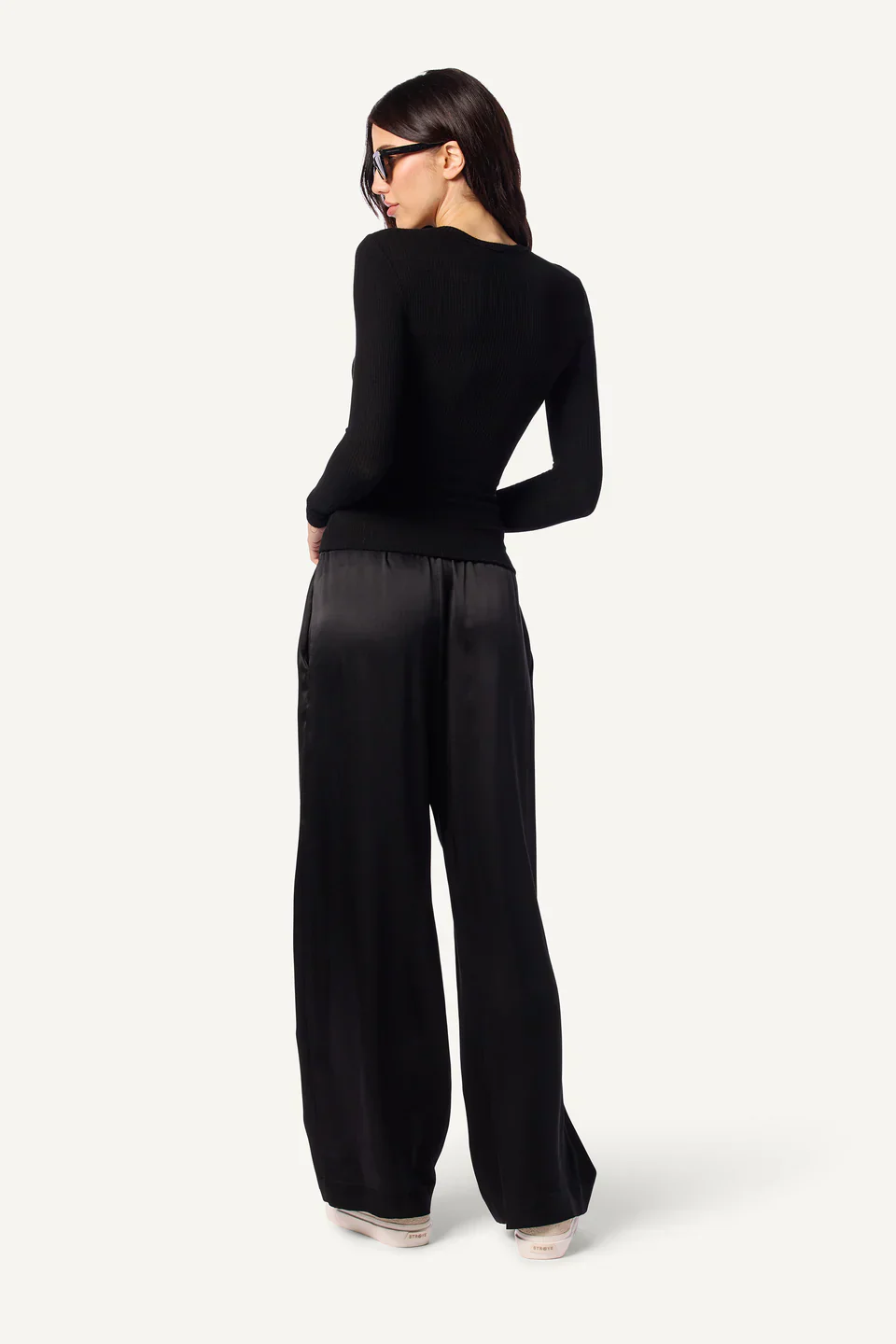 Brynn Wide Leg Silk Pant in Black - Image 2