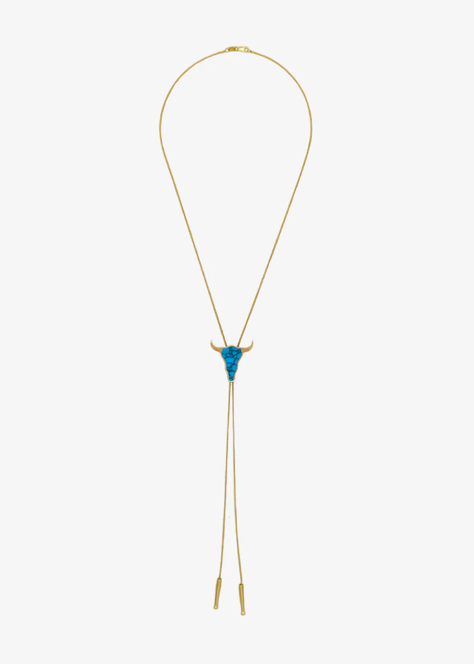 Bull Head Bolo Tie Necklace with Turquoise