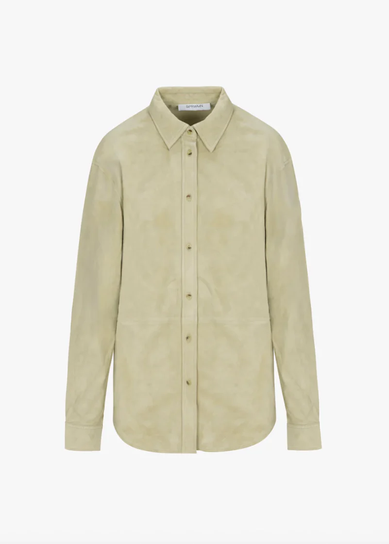 Elise Suede Button Up Shirt in Pistachio