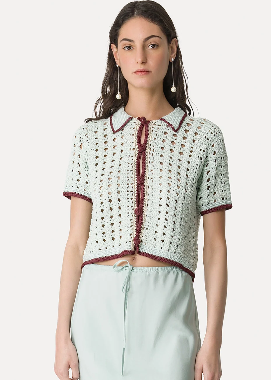 Cable' Luxe Handmade Crochet Polo Shirt - Image 2