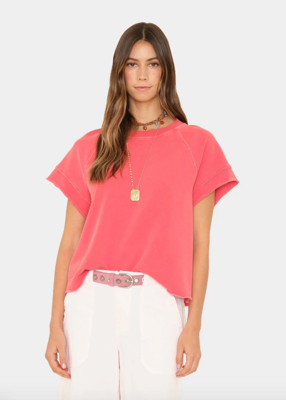 Callie Short Sleeve Sweatshirt in Vintage Red