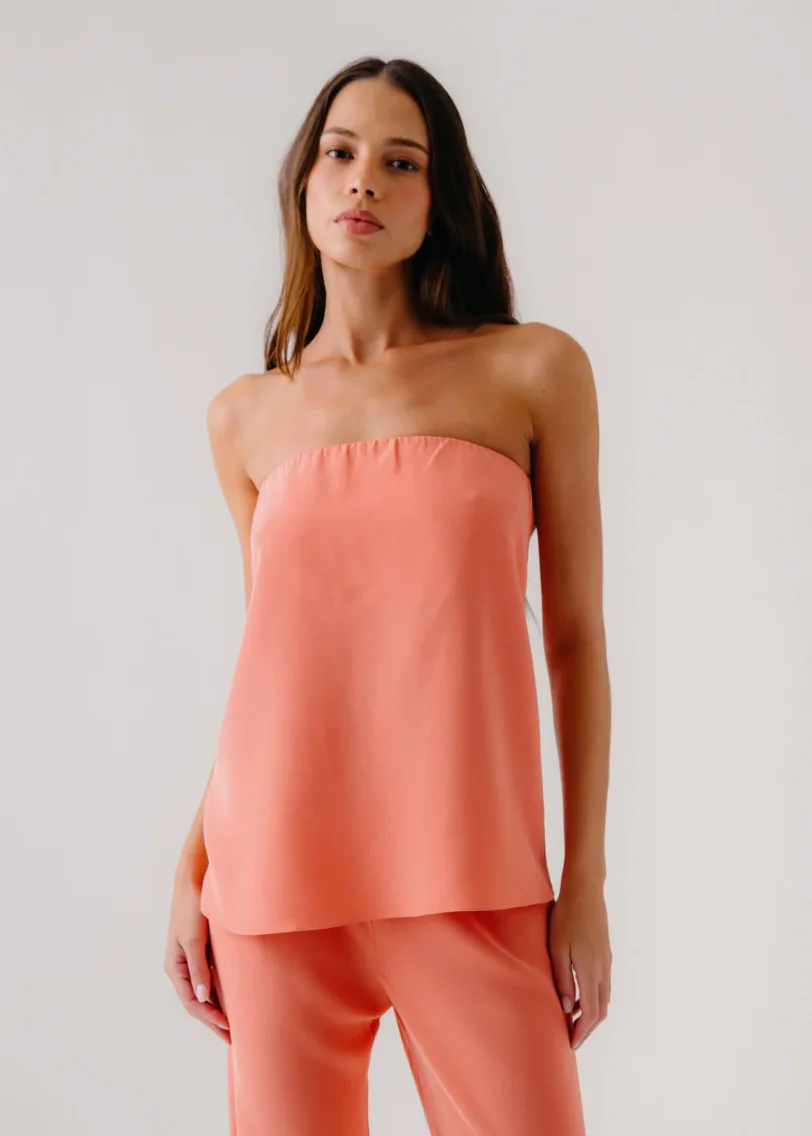 Camden Silk Strapless Top in Melon