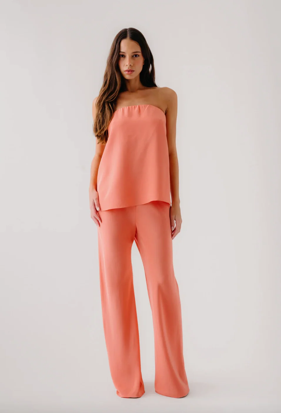 Naomi Bias Cut Silk Pull on Pants in Melon