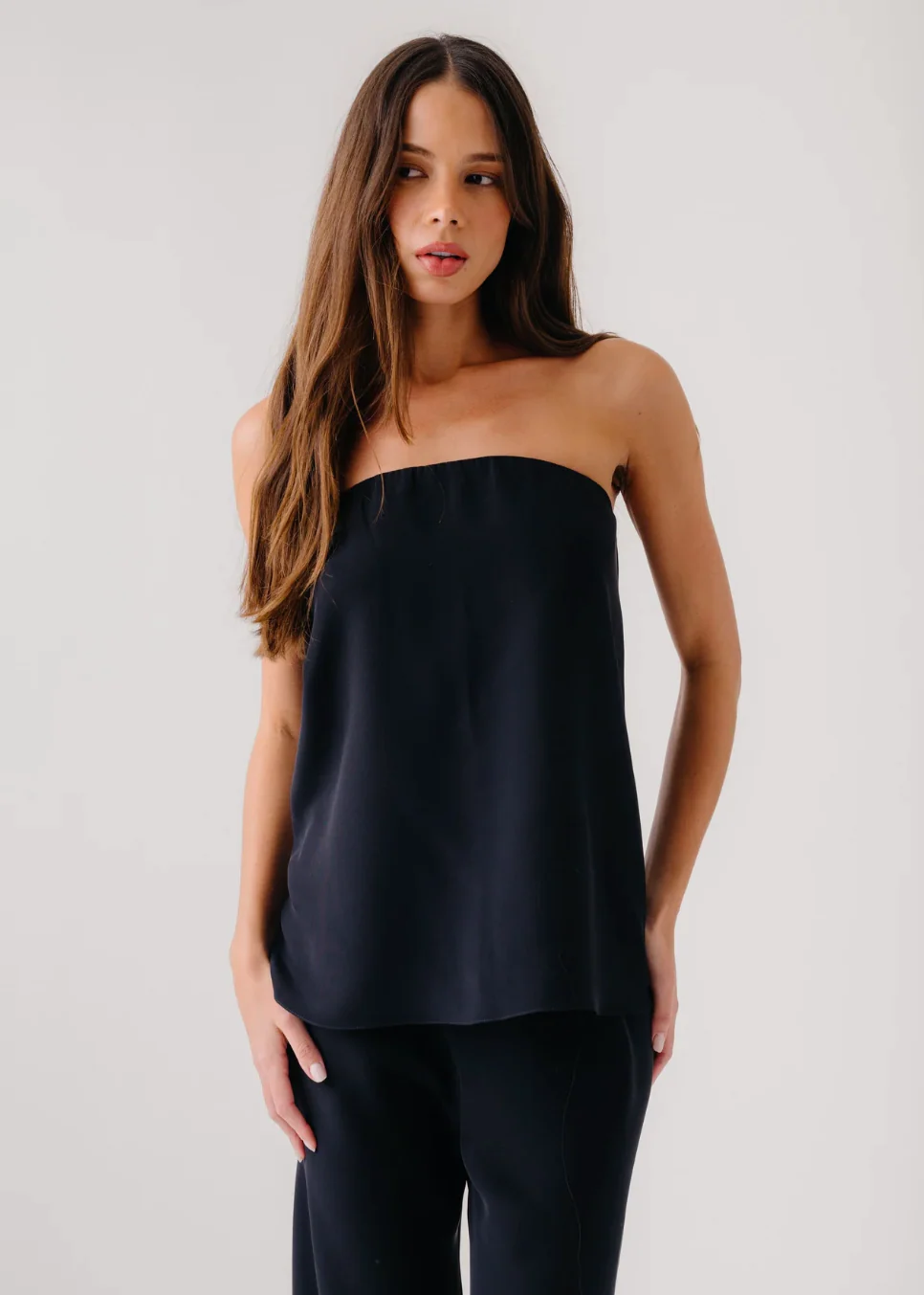 Camden Silk Strapless Top in Black