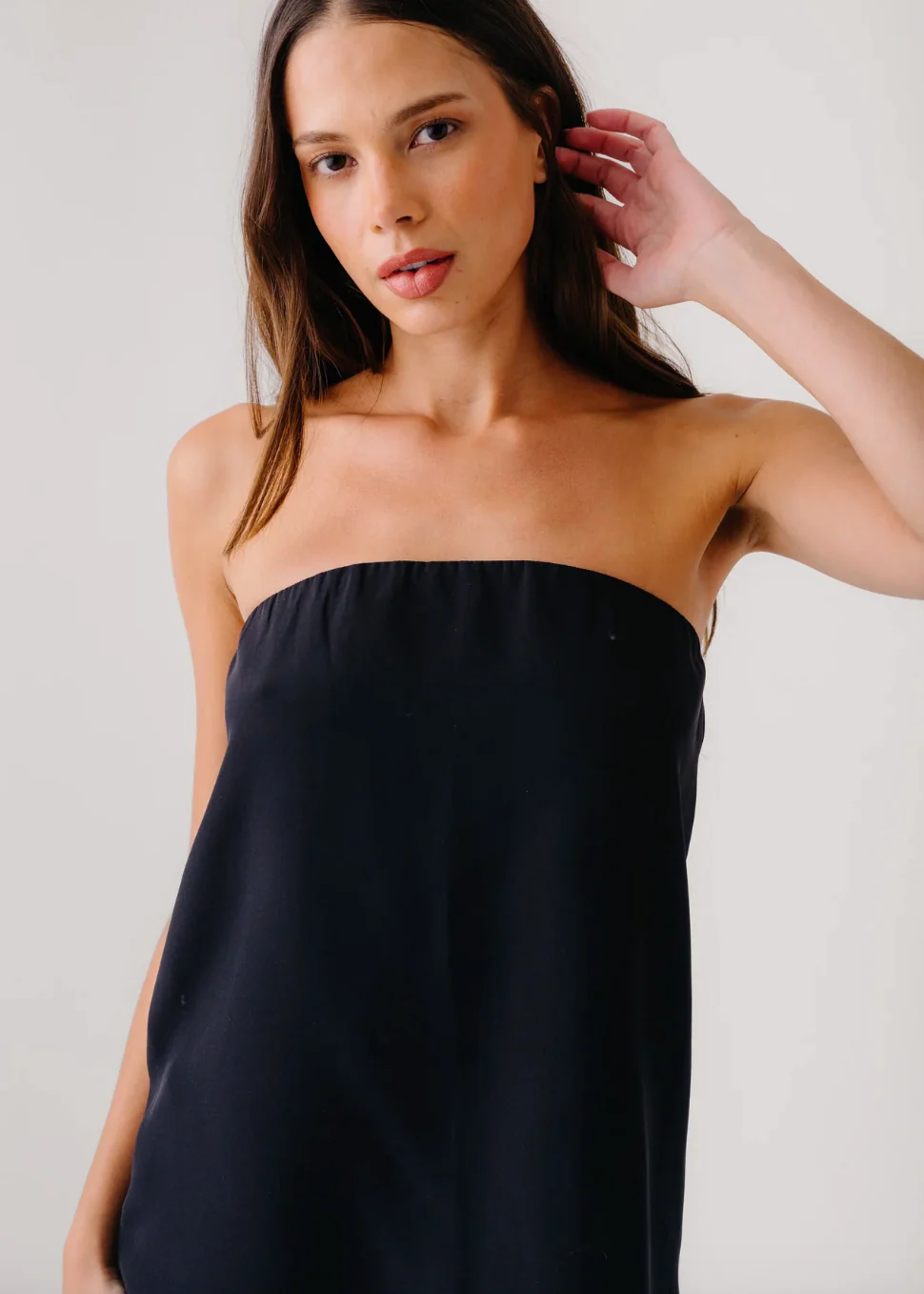 Camden Silk Strapless Top in Black - Image 4