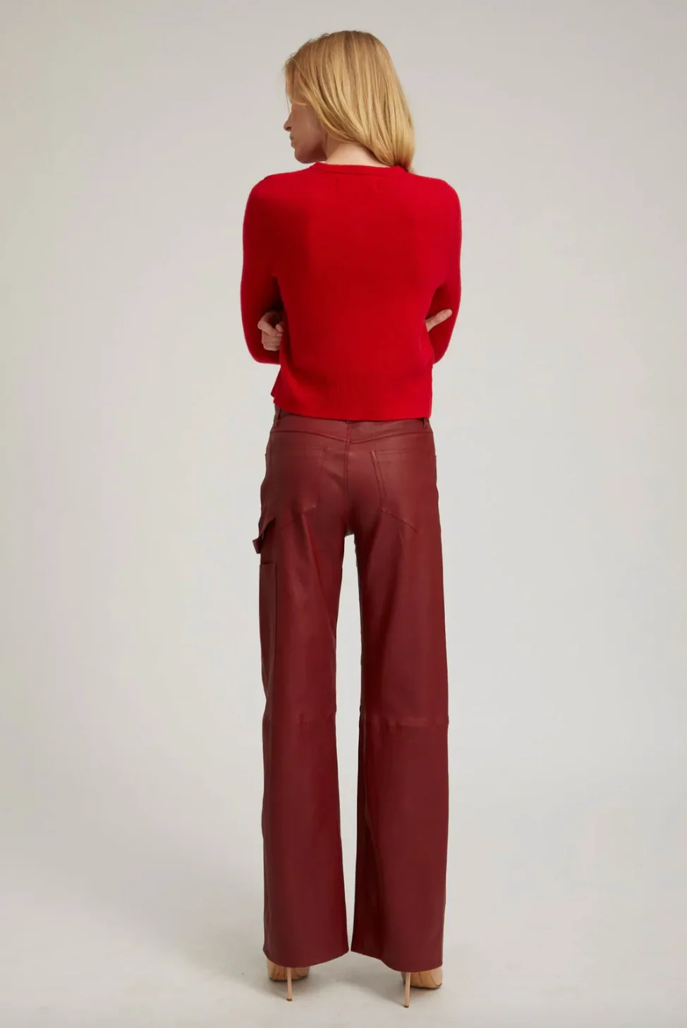 Leather Carpenter Pants in Cherry - Image 2
