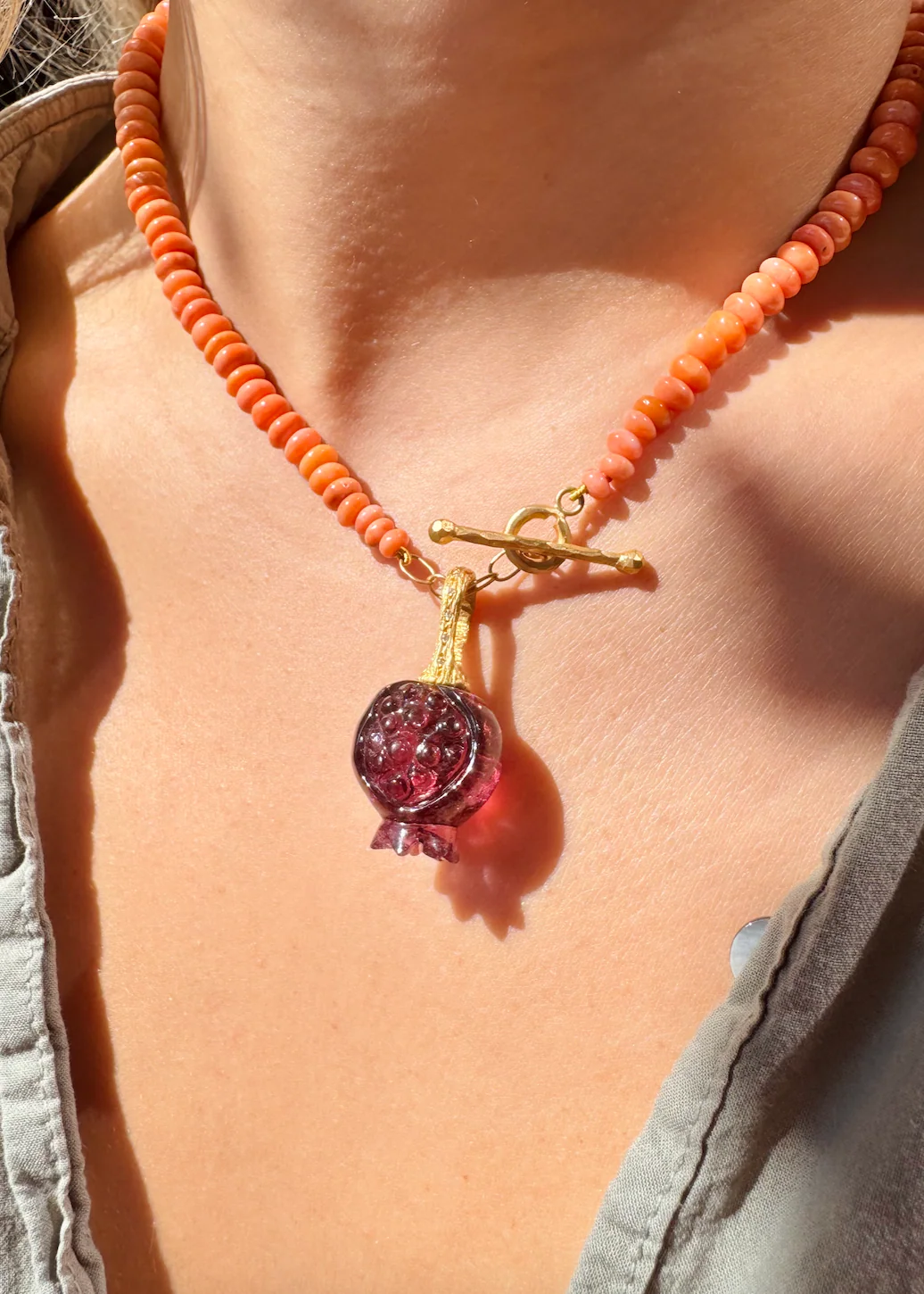 Carved Tourmaline Pomegranate Charm - Image 2