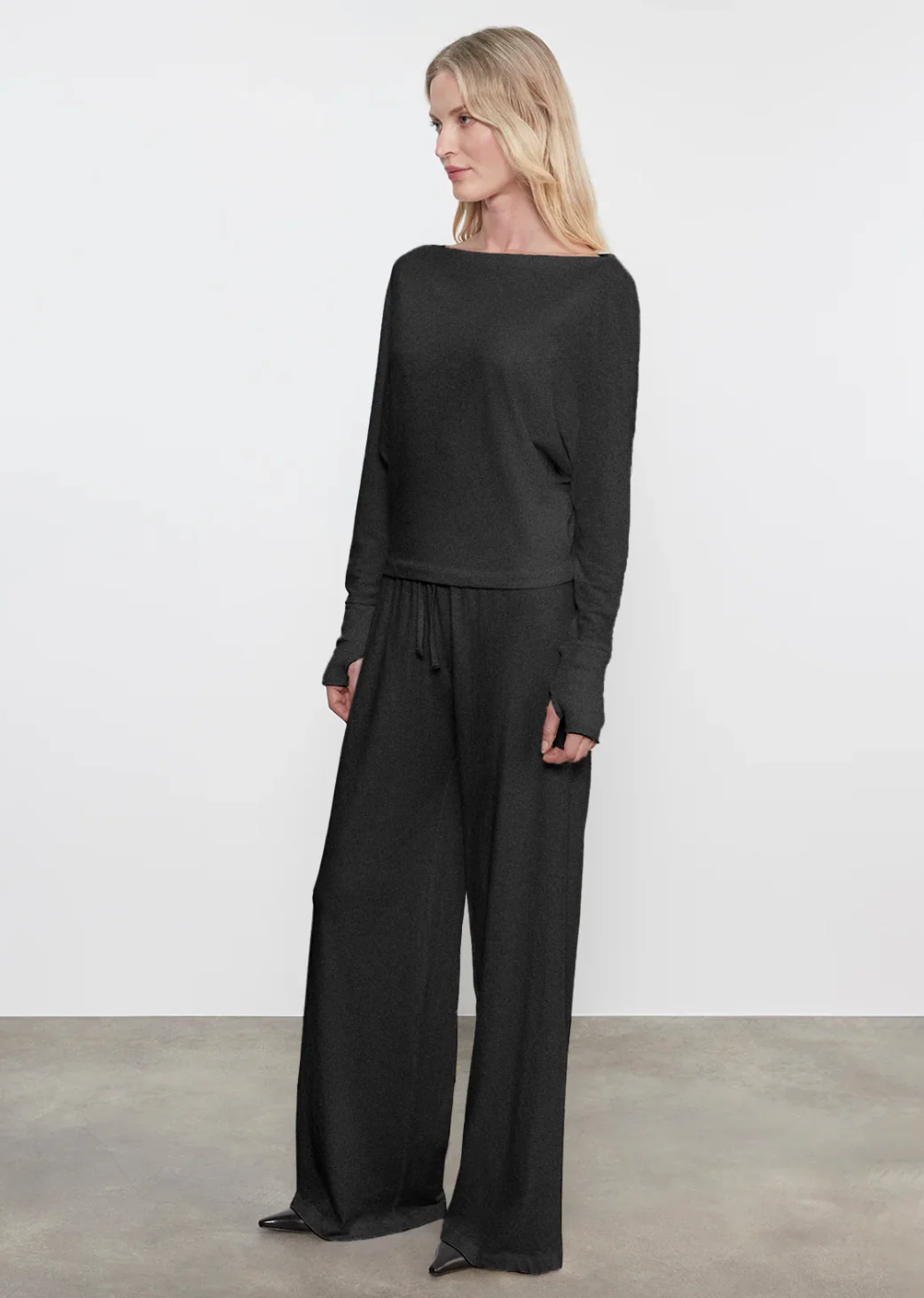 Cashmere Drawcord Pant in Charcoal - Image 3