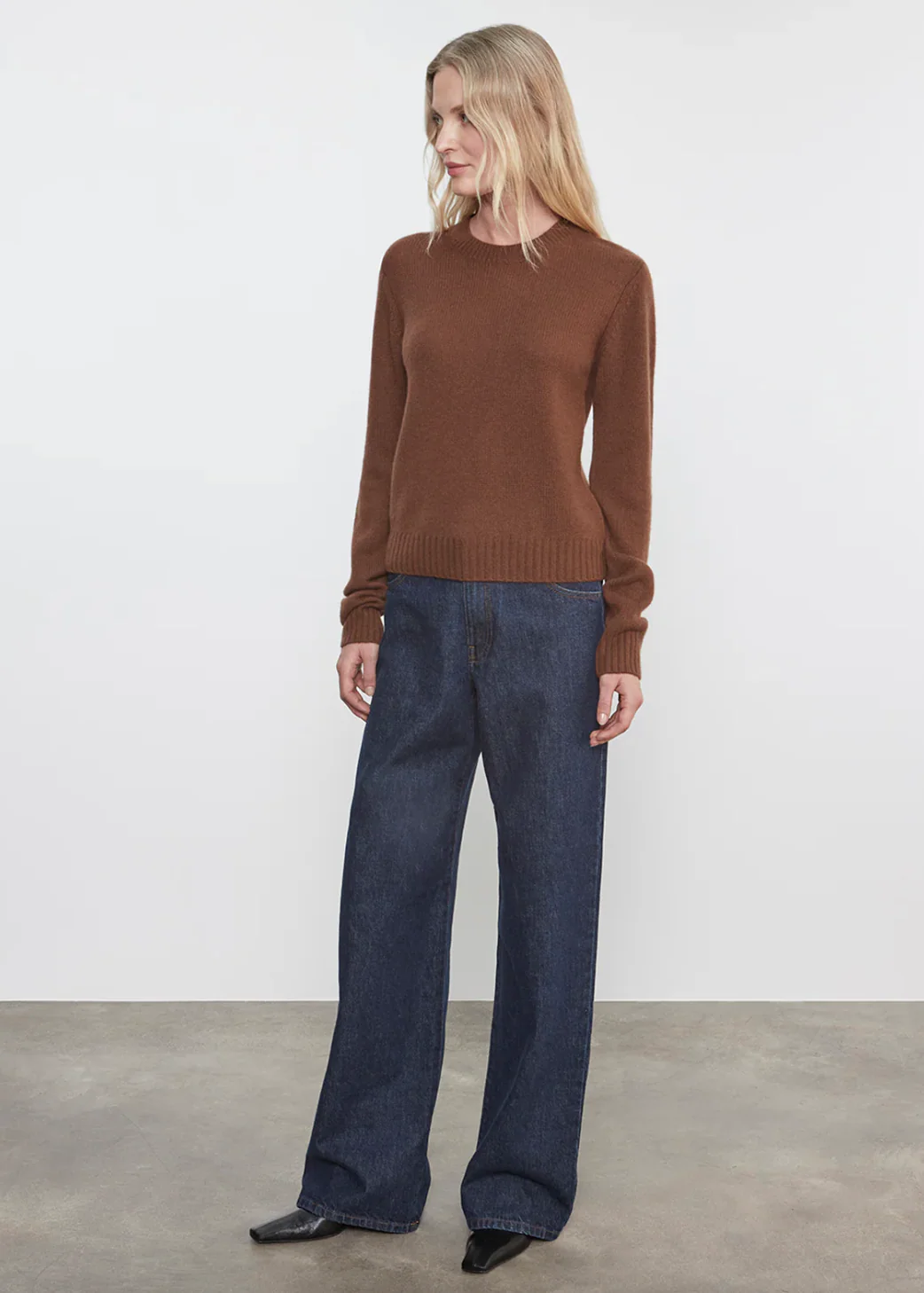 Cashmere Easy Long Sleeve Crew in Nutmeg - Image 2