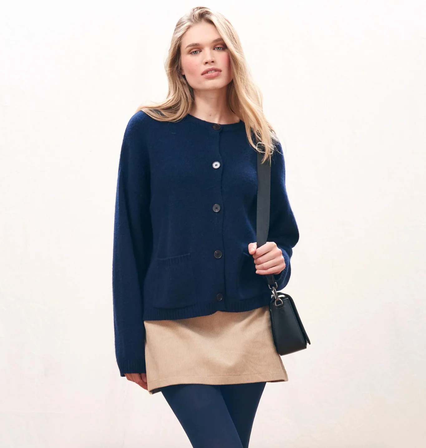 Cashmere Heavy Crew Cardigan in Navy - Image 2