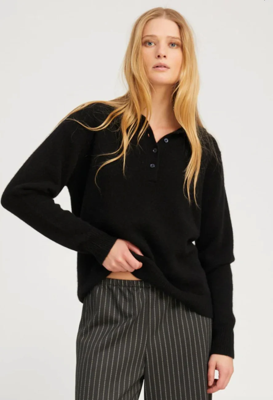 Cashmere Polo Sweater in Black - Image 2