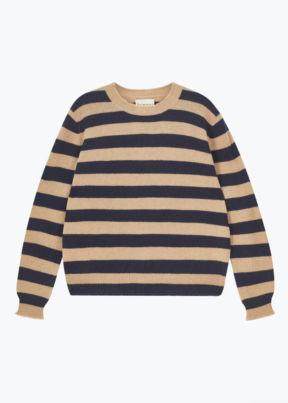 Cashmere Stripe Distressed Crew in Stone and Navy