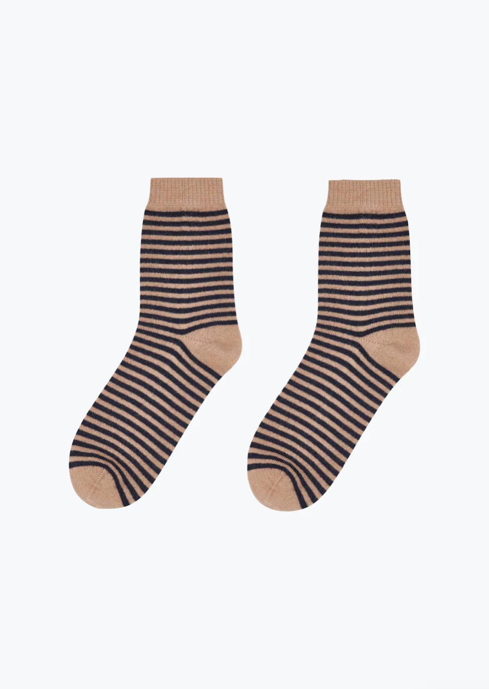 Cashmere Stripe Socks in Stone and Navy