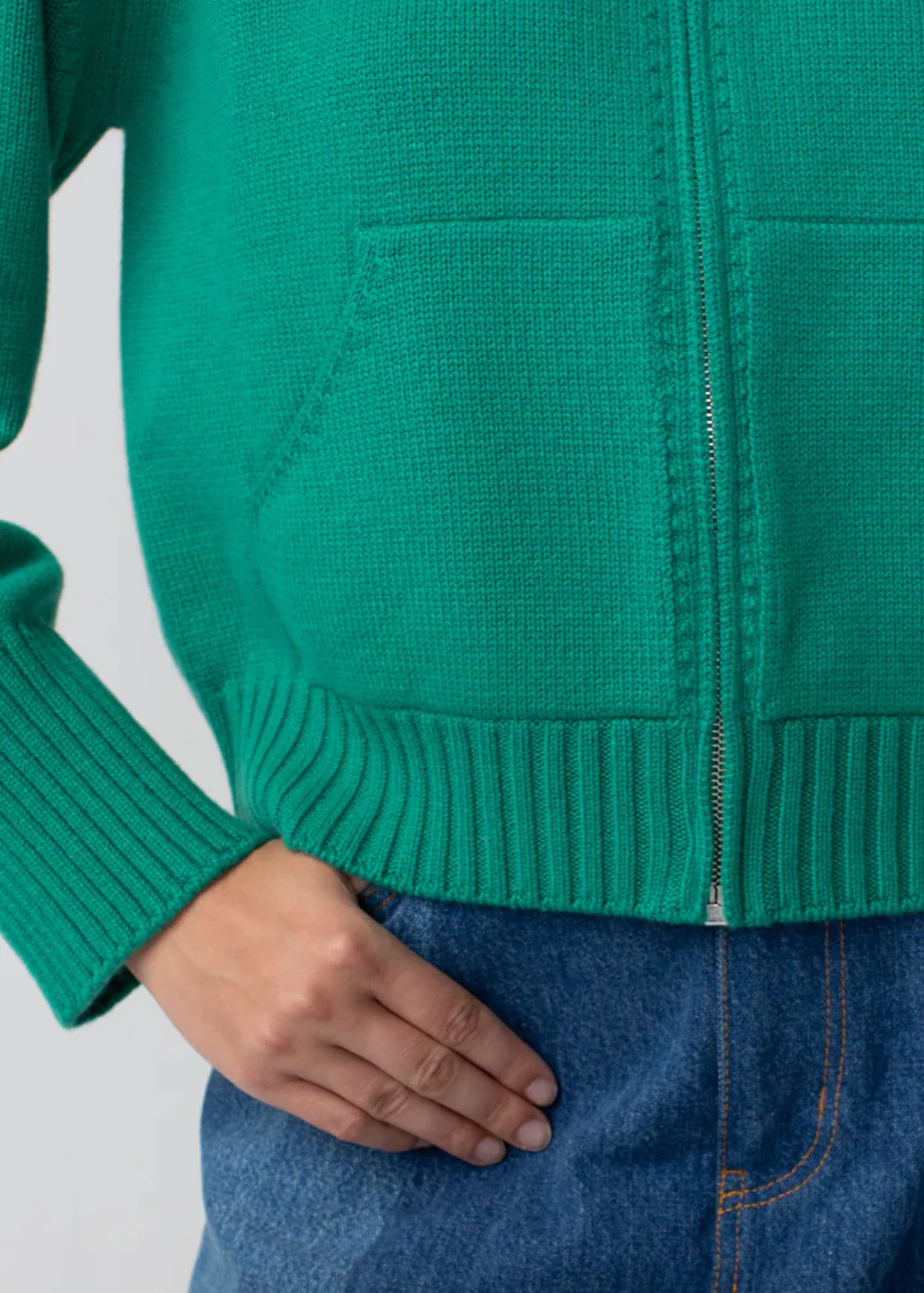 Cashmere Zip Up Hoodie in Green - Image 4