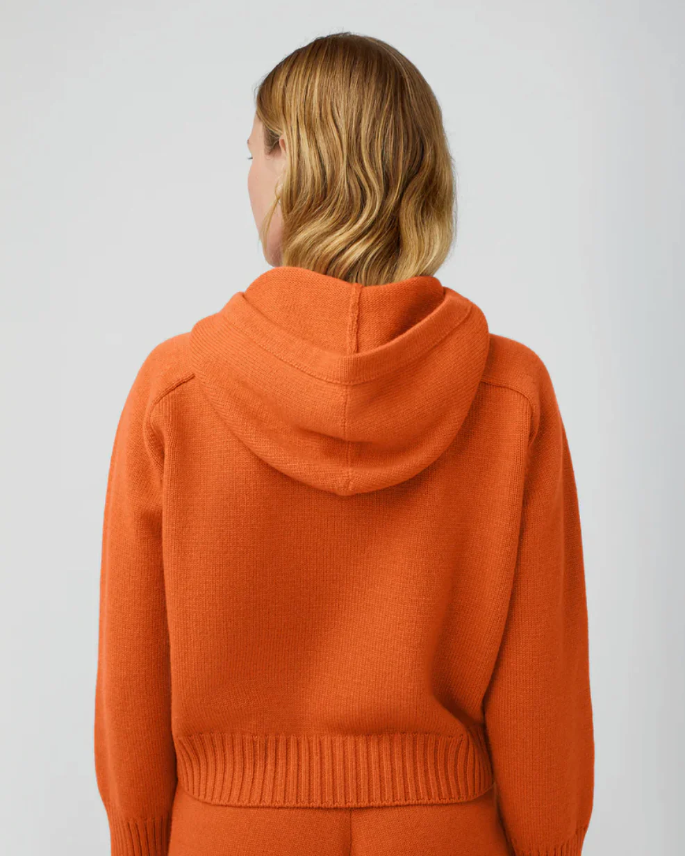 Cashmere Zip Up Hoodie in Tangerine - Image 3
