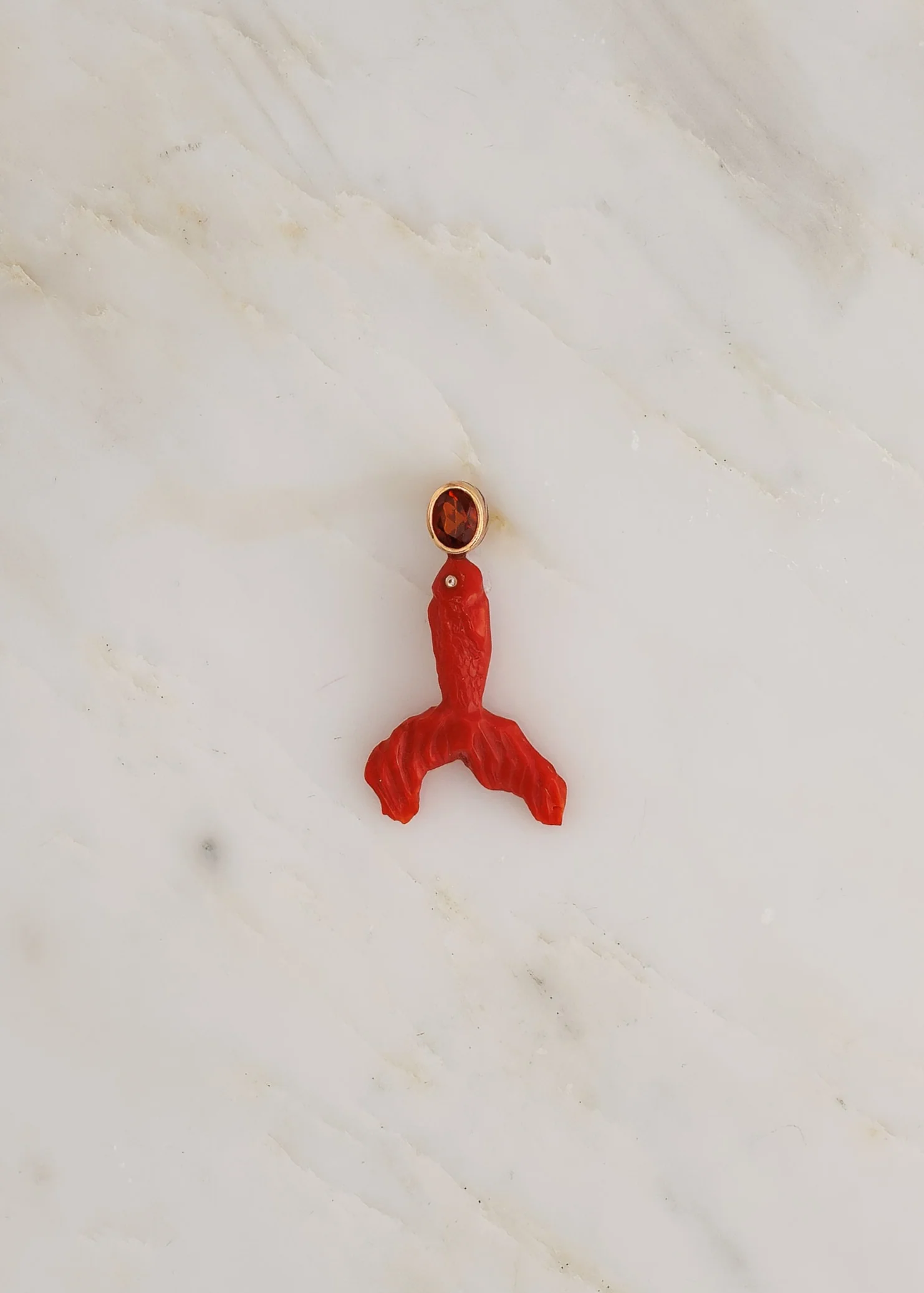 Hand Carved Coral Fish Charm with Citrine - Image 3