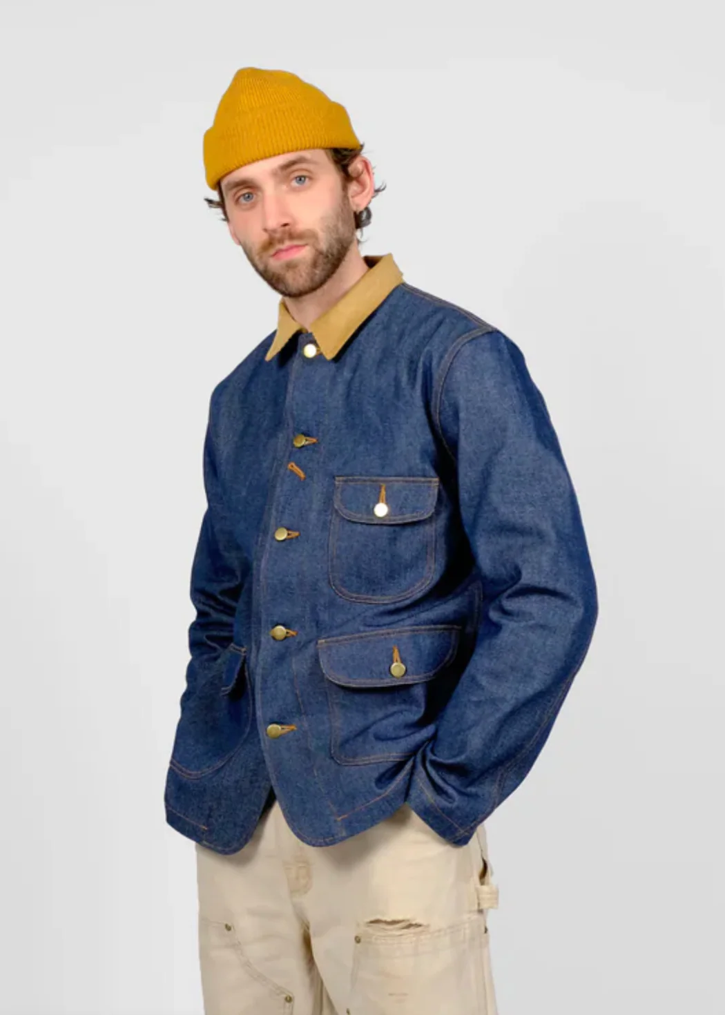 Chore Coat 2.0 in Indigo Denim & Fawn Corduroy - Image 2