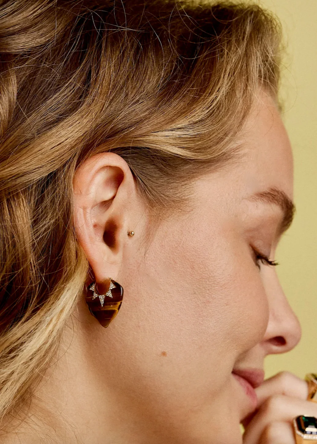 Classic Guitar Pick Earrings with Tiger's Eye - Image 2