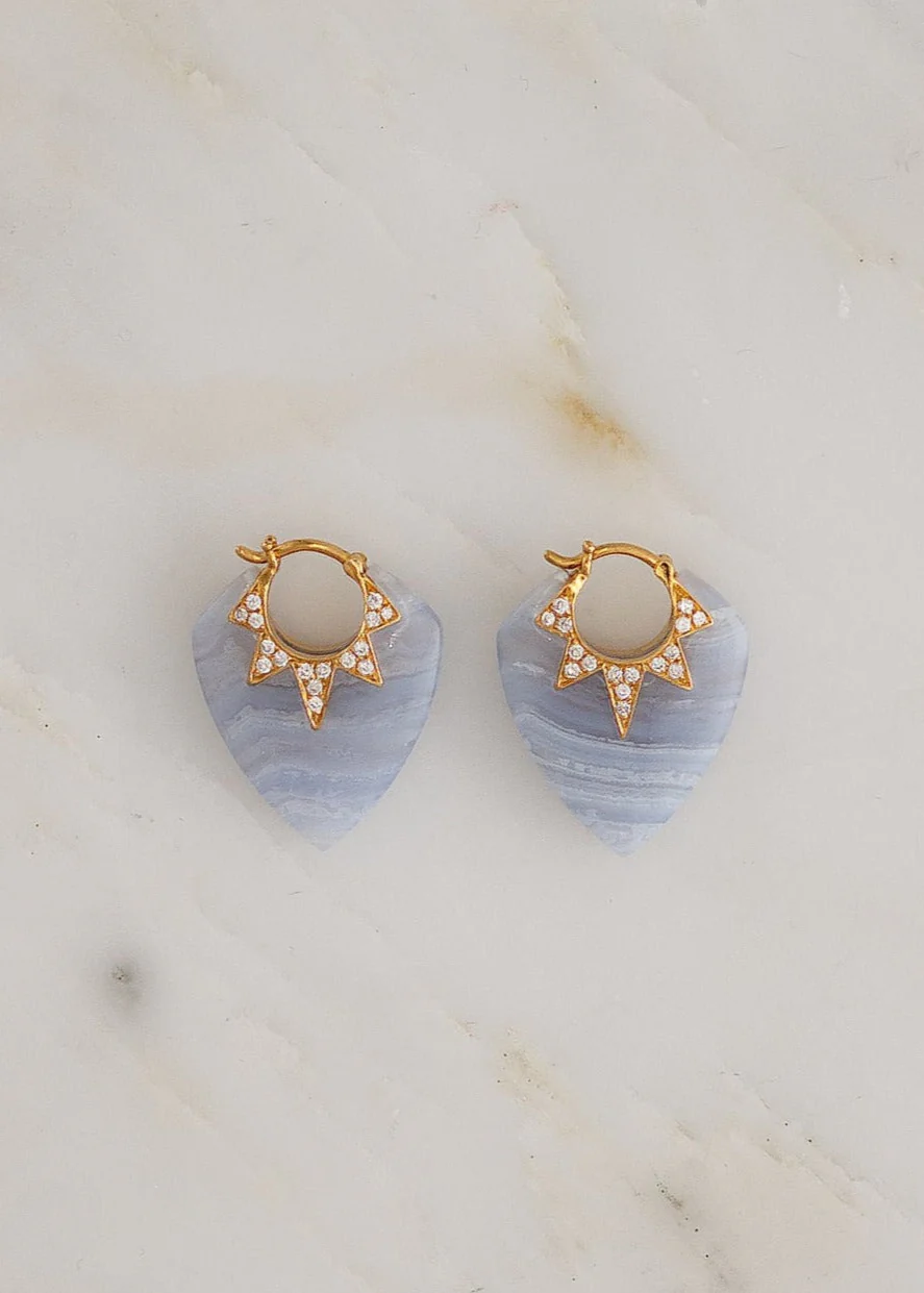 Classic Pavé Guitar Pick Earrings with Blue Lace Agate