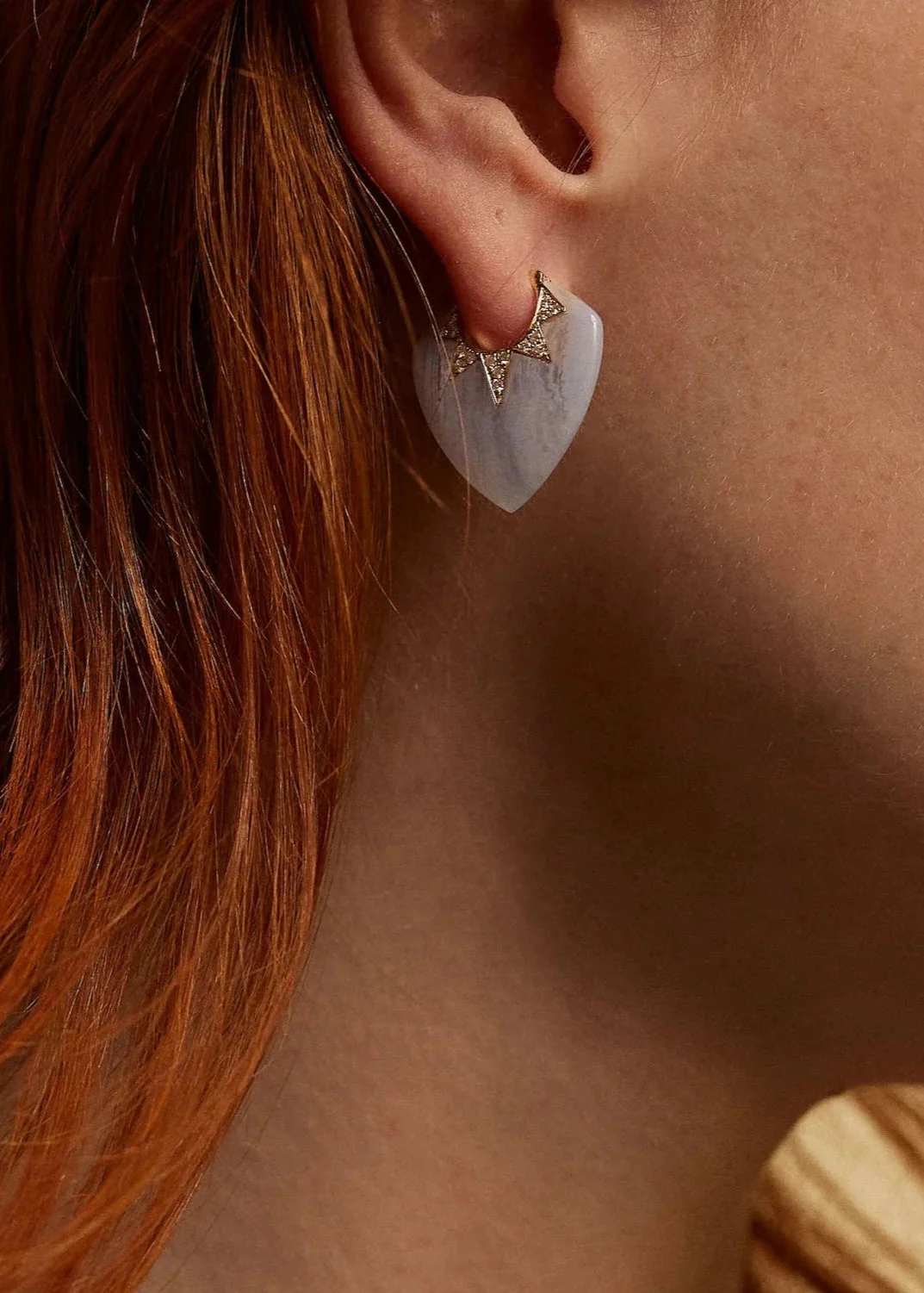 Classic Pavé Guitar Pick Earrings with Blue Lace Agate - Image 2