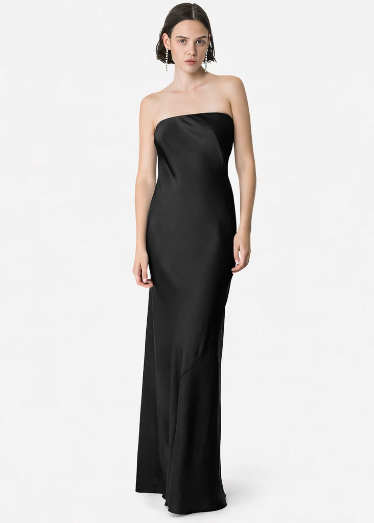 Column Dress in Noir Envers Satin - Image 2